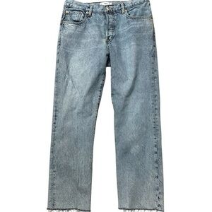 MNG Denim “Havana” Cropped Straight Fit Button Fly Frayed Hem Jeans, 8